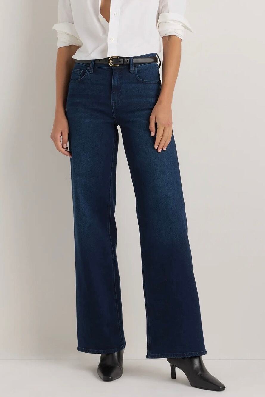 Quince Bella Stretch Wide Leg Jeans Deep Sea Blue Women’s 28 x 28" 70s Chic